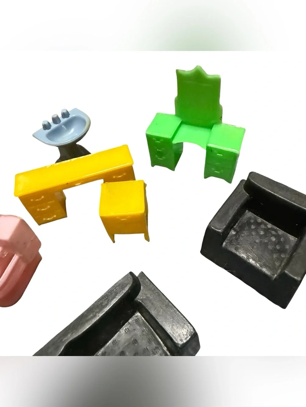 Vintage Plastic Dollhouse Furniture Miniature Couch Table Chair Toilet Desk
